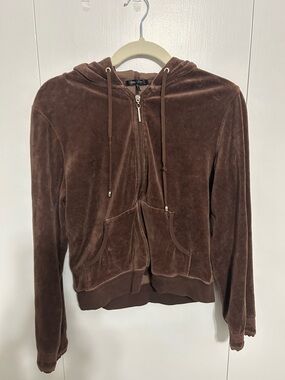 Vintage Brown Velour Zip Hoodie